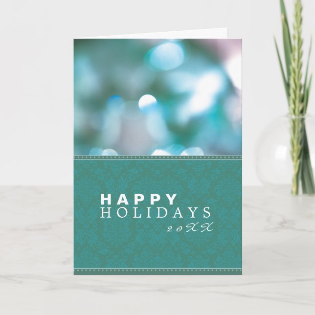Abstract Lights Damask Holiday Card (Front)