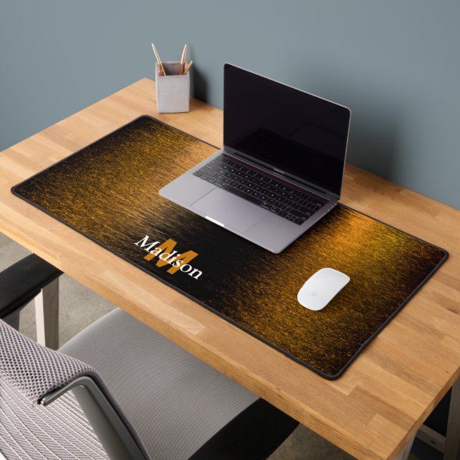 Abstract lights sea shiny bronzed Monogram Desk Mat (Office 2)