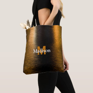 Abstract lights sea shiny bronzed Monogram Tote Bag