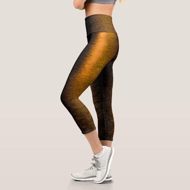 Abstract lights sea shiny bronzed reflection capri leggings (Left)