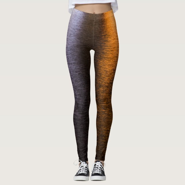 Abstract lights sea shiny gold bronze reflection leggings (Front)
