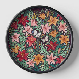 Abstract Lilies Butterflies Garden Art Clocks