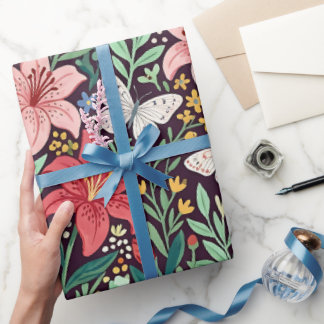 Abstract Lilies Cottagecore Wrapping Paper