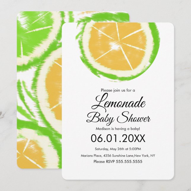 Abstract Lime Citrus Yellow Lemonade Baby Shower Invitation (Front/Back)