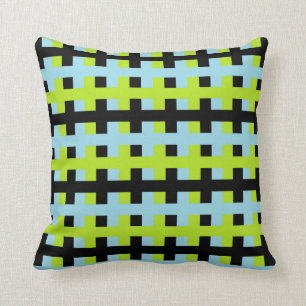 Abstract Lime Green, Black and Pastel Blue Cushion