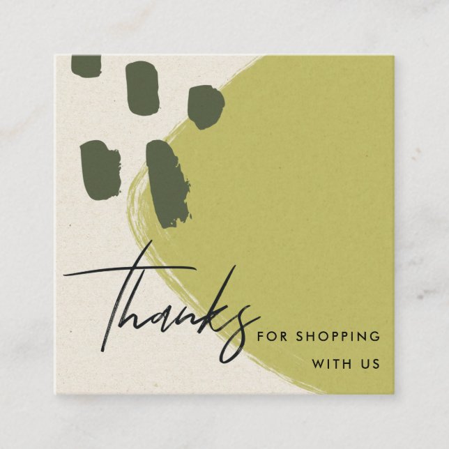 ABSTRACT LIME GREEN KRAFT SCANDI THANK YOU LOGO SQUARE BUSINESS CARD (Front)