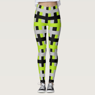 Abstract Lime Green, Silver and Black Leggings
