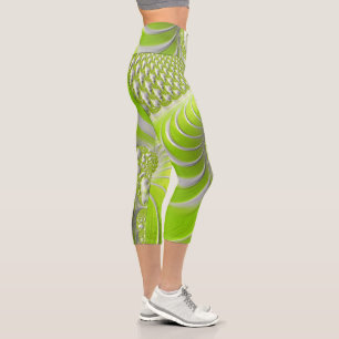 Abstract Lime Green Spiral Fractal Capri Leggings
