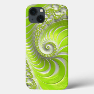 Abstract Lime Green Spiral Fractal iPhone 13 Case