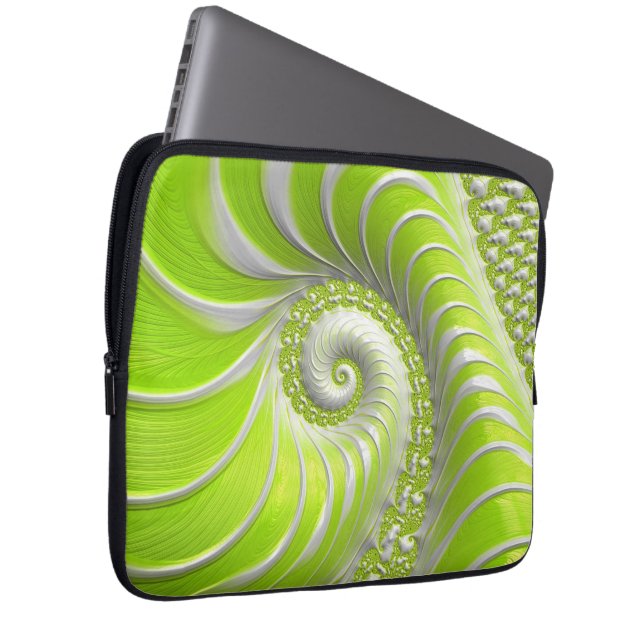 Abstract Lime Green Spiral Fractal Laptop Sleeve (Front Right)