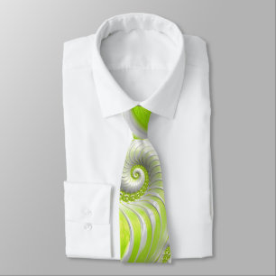 Abstract Lime Green Spiral Fractal Tie