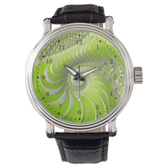 Abstract Lime Green Spiral Fractal Watch (Front)