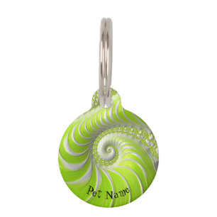 Abstract Lime Green Spiral Fractal With Name Pet Tag