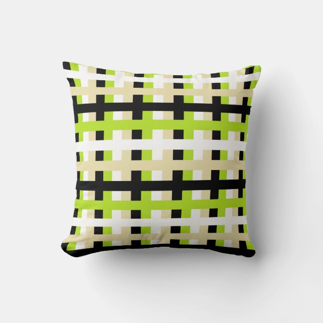 Abstract Lime Green, White, Beige and Black Cushion (Front)