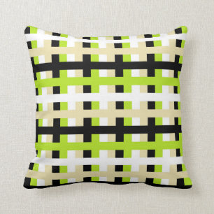 Abstract Lime Green, White, Beige and Black Cushion