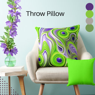 Abstract Lime Green, Yellows, and Purple Swirls Cushion