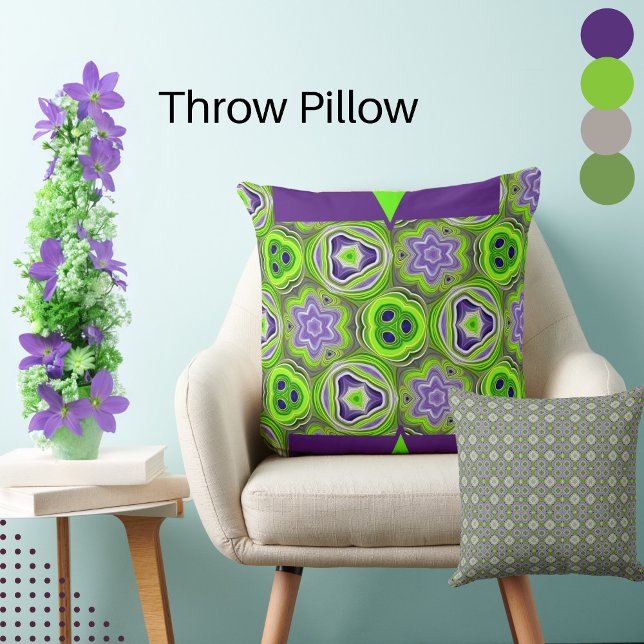 Abstract  Lime Green, Yellows, and Purple Swirls Cushion (Creator Uploaded)