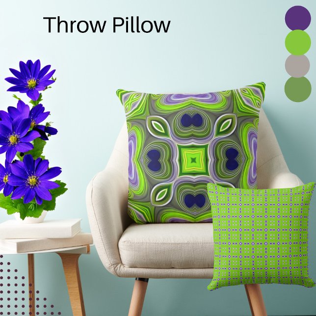 Abstract  Lime Green, Yellows, and Purple Swirls Cushion (Creator Uploaded)