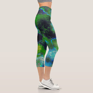Abstract Limestone in Lime Greens and Blues Capri Leggings