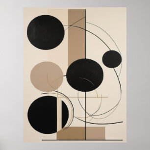 Abstract Line and Circle Modern Art in Beige Poster