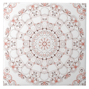 Abstract Line Art Mandala in Brown & Peach Tones Ceramic Tile