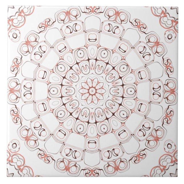 Abstract Line Art Mandala in Brown & Peach Tones Ceramic Tile (Front)