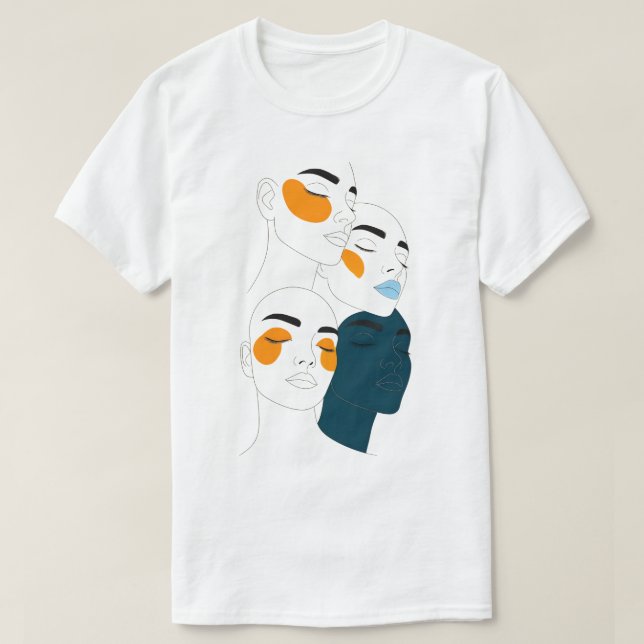 Abstract Line Art Print, Four Overlapping Faces T-Shirt (Design Front)