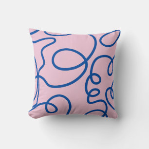 Abstract Line Art Retro Pink And Blue Cushion