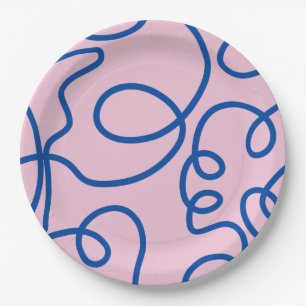 Abstract Line Art Retro Pink And Blue Paper Plate