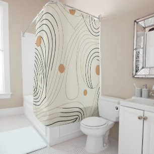 Abstract line beige and black colours shower curtain