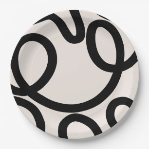 Abstract Line Black And White Paper Plate