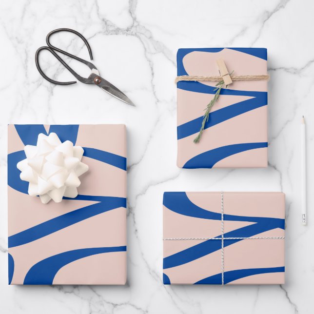 Abstract Line Blue and Beige Wrapping Paper Sheet (Front)