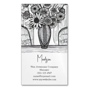 Abstract Line Drawing Floral Art Magnetic Business Card
