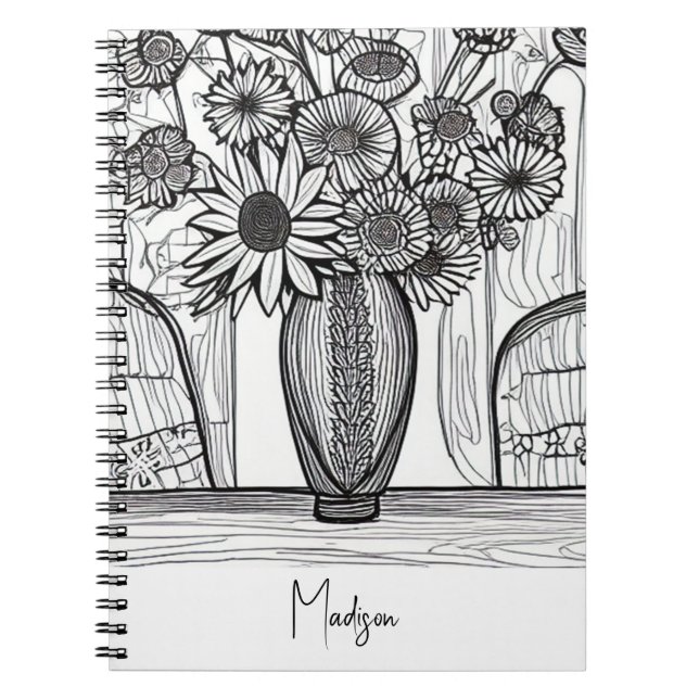 Abstract Line Drawing Floral Art Notebook (Front)