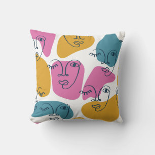 Abstract Line Faces with Colourful Shapes Cushion