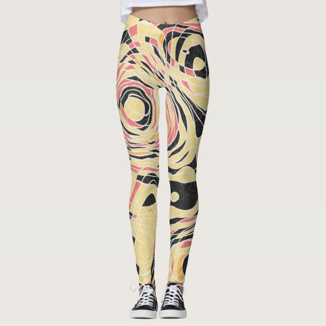 Abstract line geo pattern, topographical design. leggings (Front)