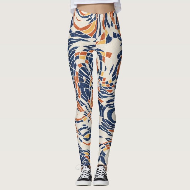 Abstract line geo, topographical seamless pattern. leggings (Front)