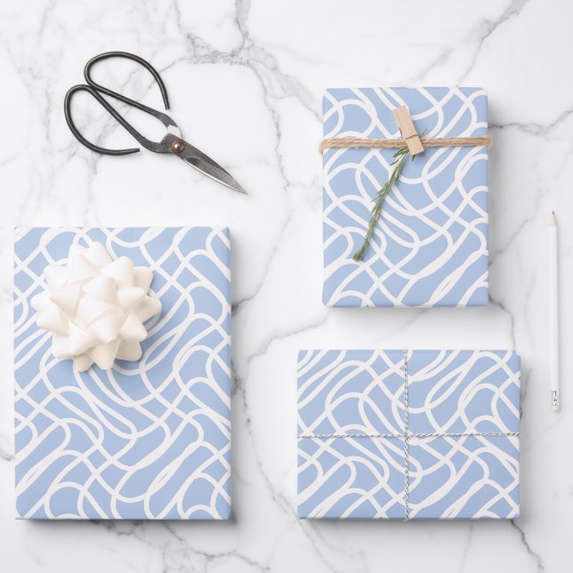 Abstract Line Pattern Baby Blue Wrapping Paper Sheet (Front)