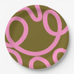 Abstract Line Pink And Olive Green Paper Plate