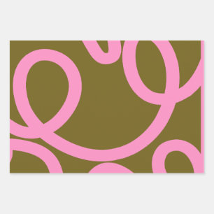 Abstract Line Pink And Olive Green Wrapping Paper Sheet