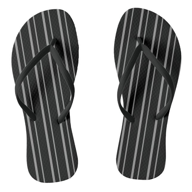 Abstract line striped modern pattern print black g thongs (Footbed)