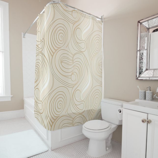 Abstract line white and beige colours shower curtain (In Situ)