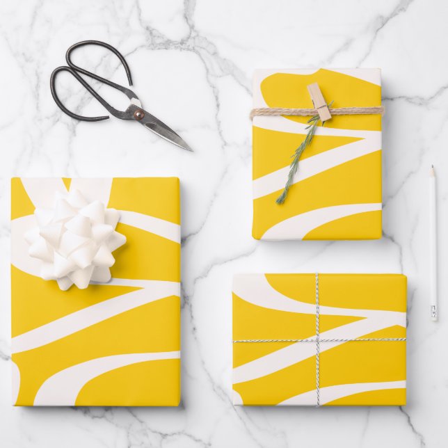 Abstract Line Yellow Wrapping Paper Sheet (Front)