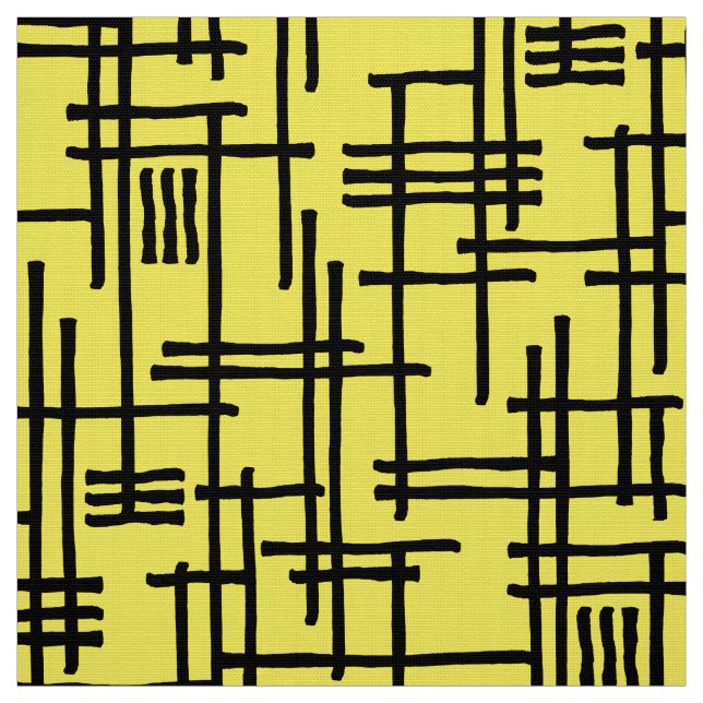 Abstract Lines 120923 - Black on Bright Yellow Fabric (Swatch)