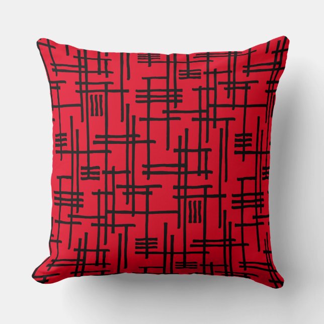Abstract Lines 120923 - Black on Red Cushion (Front)