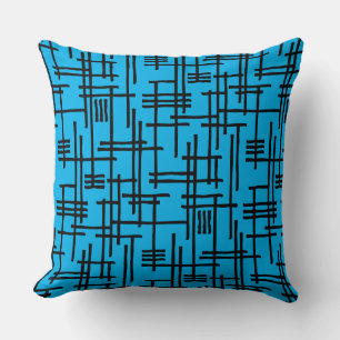 Abstract Lines 120923 - Black on Sky Blue Cushion