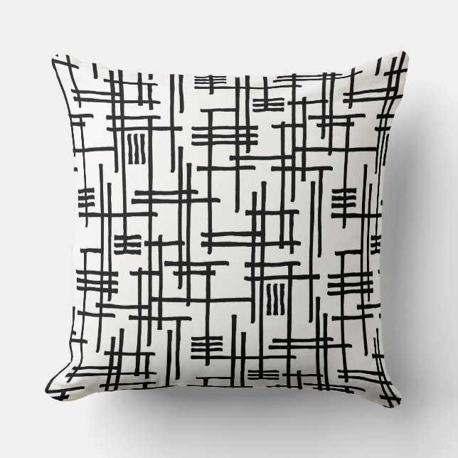 Abstract Lines 120923 - Black on White Cushion (Front)