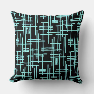Abstract Lines 120923 - Ice Blue on Black Cushion
