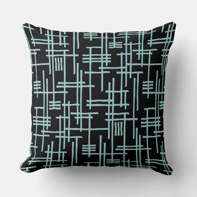 Abstract Lines 120923 - Light Blue Green on Black Cushion (Front)