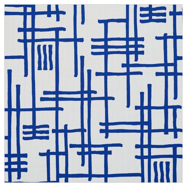 Abstract Lines 120923 - Navy Blue on White Fabric (Swatch)